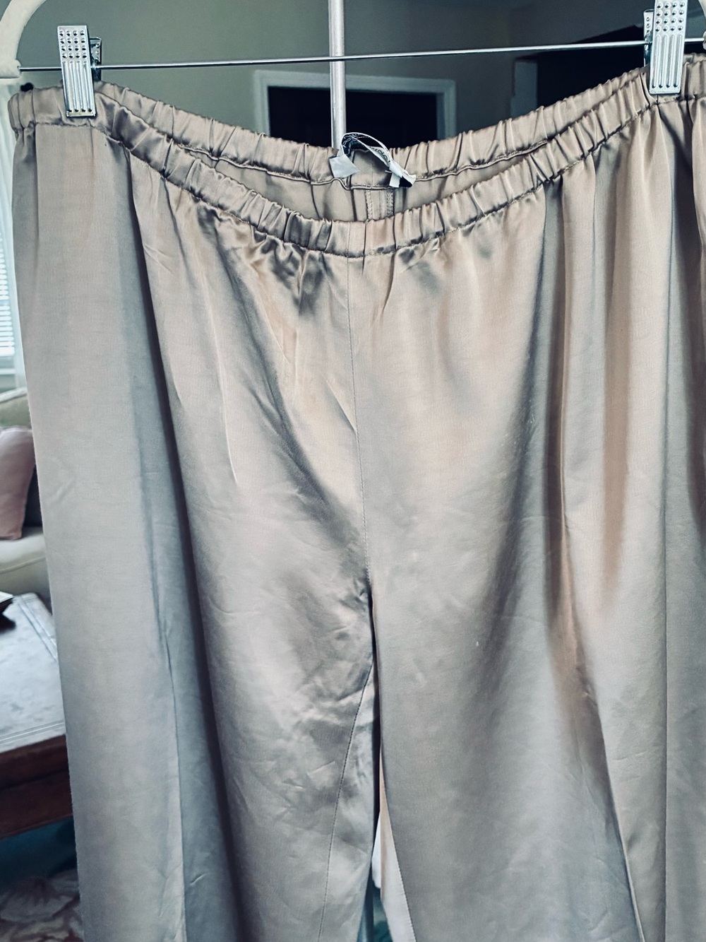Marina Rinaldi Taupe Satin Elastic-Waist Pants